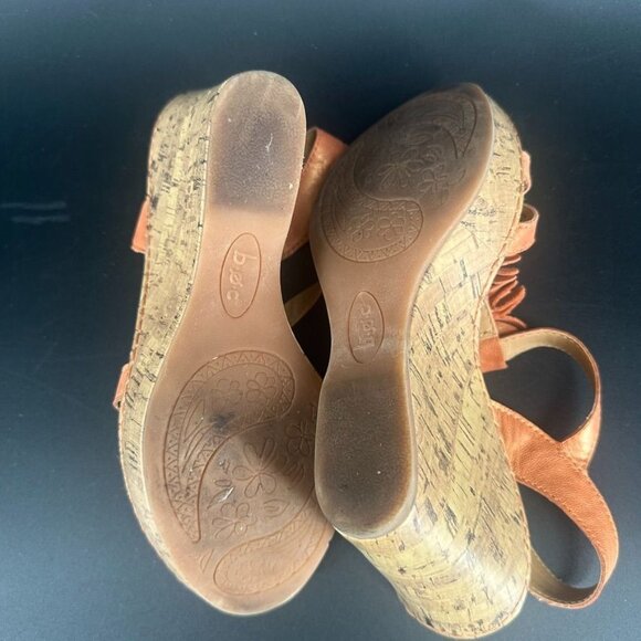 Born Concept Floral Orange Leather Slingback Wedge Heel Sandals - Size 8 - Picture 10 of 10